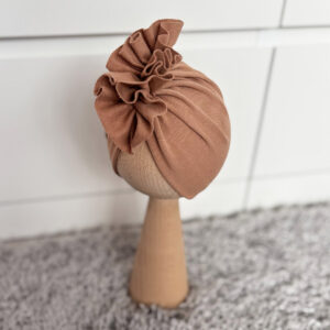 Czapka turban - falbanka - brązowa
