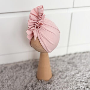 Czapka turban - falbanka - jasny brudny róż