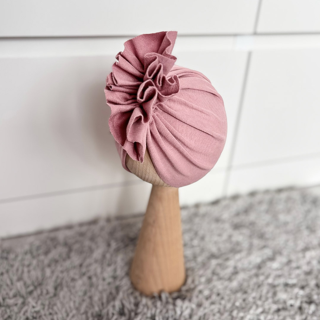 Czapka turban - falbanka - średni brudny róż