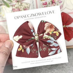 Kokardka Ali - bordowa w kolorowe kwiaty - opaska / spinka