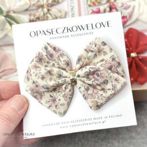 Kokardka Lili - kremowa w różyczki - opaska / spinka