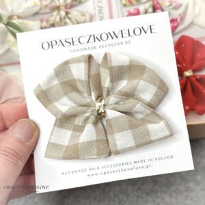 Kokardka Ali - beżowo - biała kratka - opaska / spinka