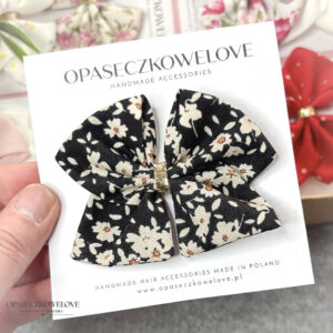 Kokardka Ali - czarna w stokrotki - opaska / spinka