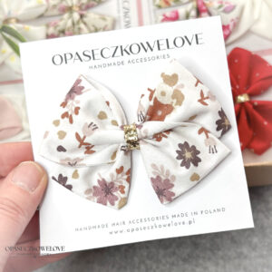 Kokardka Lili - biała w małe kwiatuszki - opaska / spinka