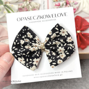 Kokardka Lili - czarna w stokrotki - opaska / spinka