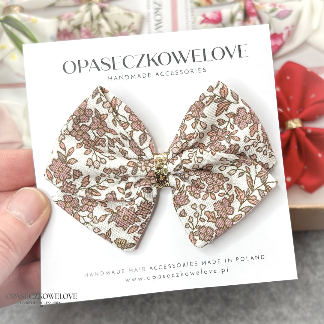Kokardka Lili - śmietankowa w brudny róż kwiatki - opaska / spinka