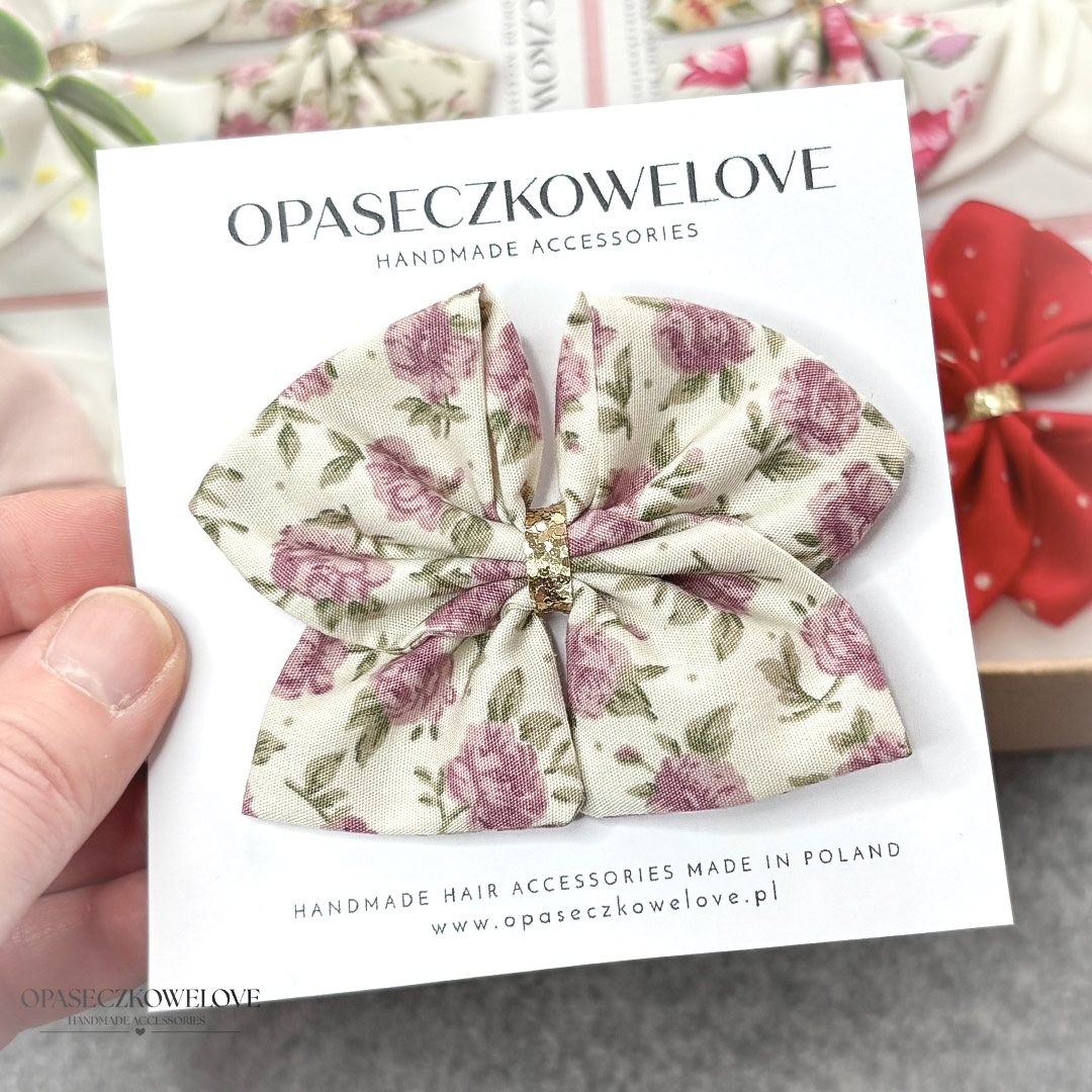 Kokardka Ali - chłodny beż w różyczki - opaska / spinka