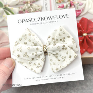 Kokardka Lili - śmietankowa w beżowe kwiatuszki - opaska / spinka