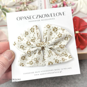Kokardka Ali - biała w beżowe kwiatuszki - opaska / spinka