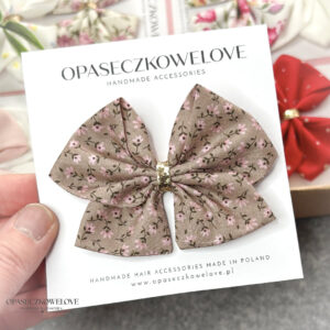 Kokardka Ali - ciemny beż w mini kwiatuszki - opaska / spinka