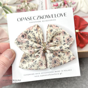 Kokardka Ali - kremowa w różyczki - opaska / spinka