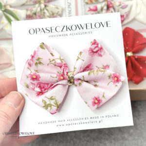 Kokardka Lili - jasny róż w różyczki - opaska / spinka