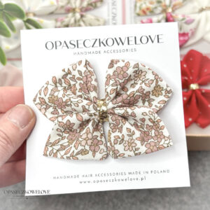 Kokardka Ali - śmietankowa w brudny róż kwiatki - opaska / spinka