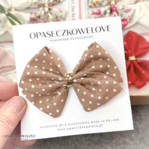 Kokardka Lili - beżowa w białe groszki - opaska / spinka