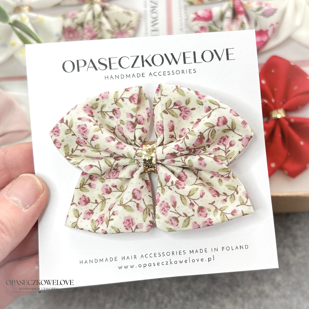 Kokardka Ali - ecru w malutkie kwiatuszki - opaska / spinka