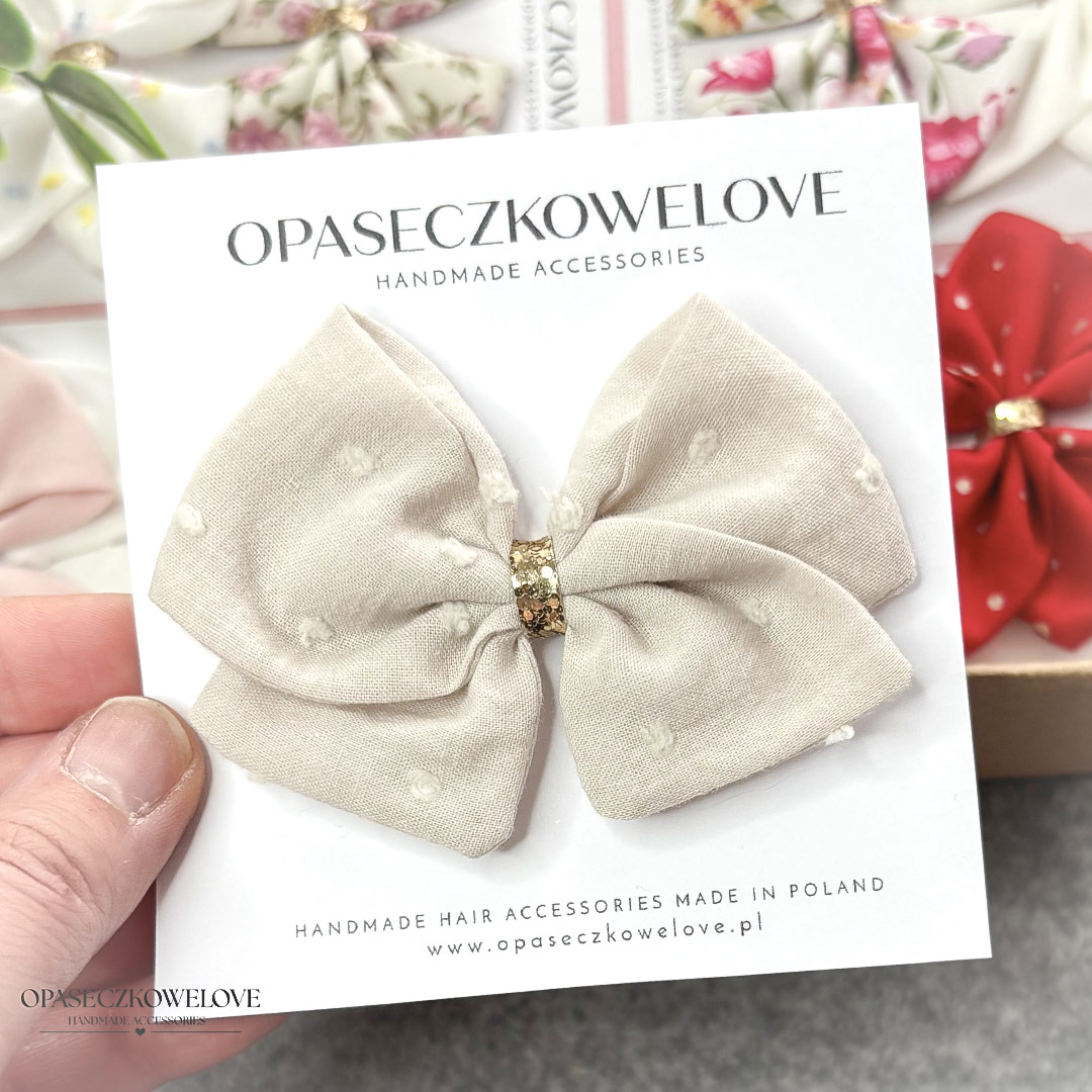 Kokardka Lili - chłodny beż w plumetti - opaska / spinka