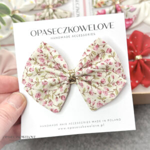 Kokardka Lili - ecru w malutkie kwiatuszki - opaska / spinka