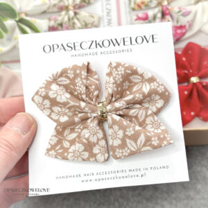 Kokardka Ali - beżowa w kwiatuszki - opaska / spinka