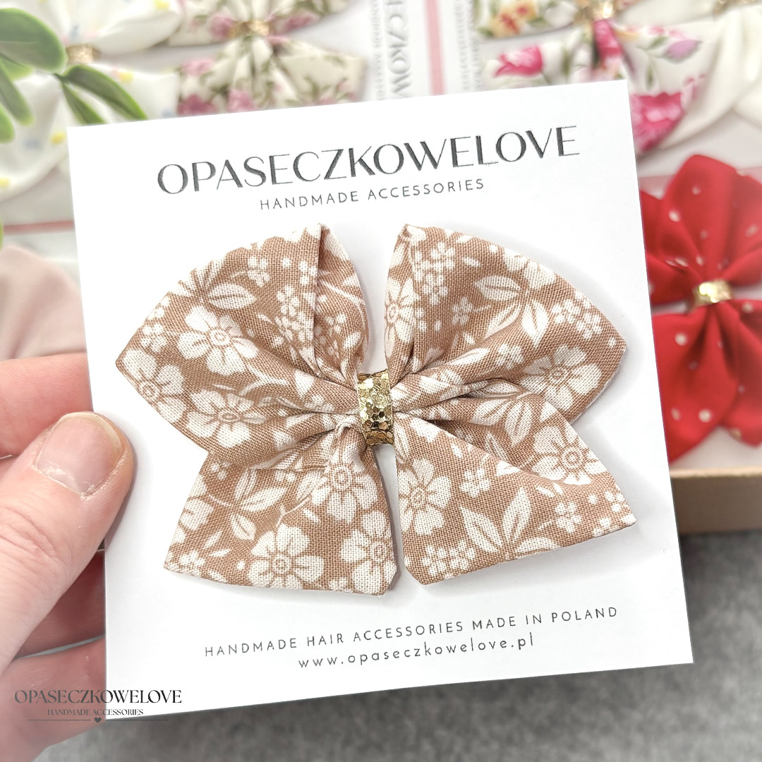 Kokardka Ali - beżowa w kwiatuszki - opaska / spinka