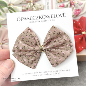 Kokardka Lili - ciemny beż w mini kwiatuszki - opaska / spinka