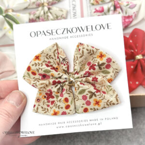 Kokardka Ali - beżowa w kolorowe kwiatuszki - opaska / spinka