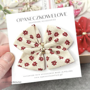 Kokardka Ali - beżowa w bordowe kwiatuszki - opaska / spinka