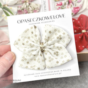 Kokardka Ali - śmietankowa w beż kwiatki - opaska / spinka
