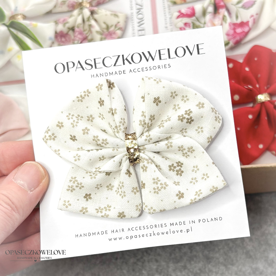 Kokardka Ali - śmietankowa w beż kwiatki - opaska / spinka