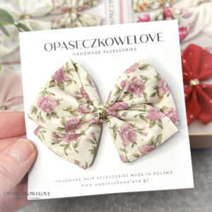 Kokardka Lili - chłodny beż w różyczki - opaska / spinka