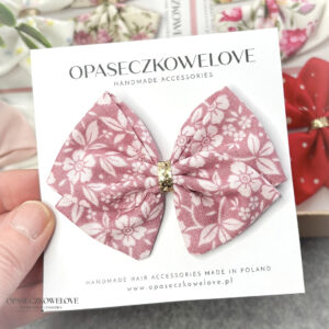 Kokardka Lili - brudny róż w kwiatuszki - opaska / spinka