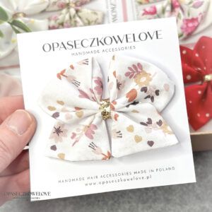 Kokardka Ali - biała w małe kwiatuszki - opaska / spinka