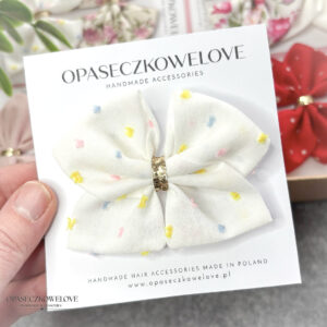 Kokardka Ali - biała w kolorowe plumetti - opaska / spinka