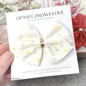 Kokardka Lili - biała w kolorowe plumetti - opaska / spinka