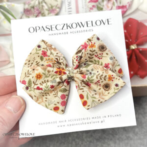 Kokardka Lili - beżowa w kolorowe kwiatuszki - opaska / spinka