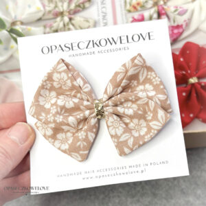 Kokardka Lili - beżowa w kwiatuszki - opaska / spinka