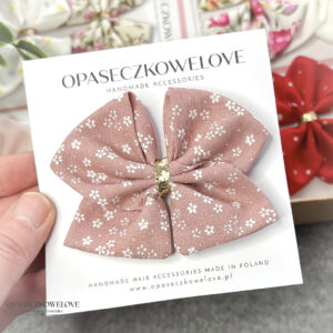 Kokardka Ali - brudny róż w białe kwiatuszki - opaska / spinka