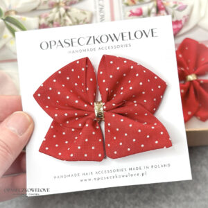 Kokardka Ali - czerwona w malutkie białe groszki - opaska / spinka