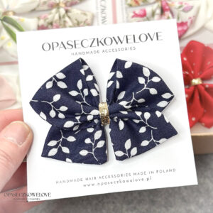 Kokardka Ali - granatowa w białe gałązki - opaska / spinka