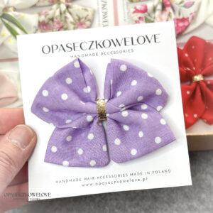 Kokardka Ali - fioletowa w białe groszki - opaska / spinka
