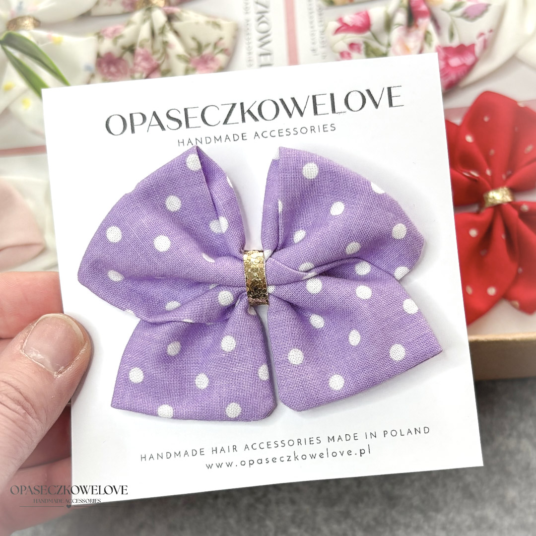 Kokardka Ali - fioletowa w białe groszki - opaska / spinka