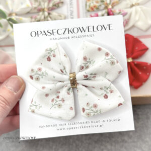 Kokardka Ali - biała w kwiatuszki małe - opaska / spinka