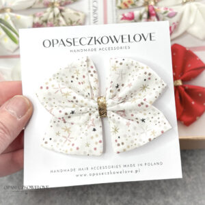 Kokardka Ali - biała w kolorowe gwiazdki i groszki - opaska / spinka