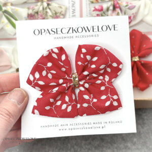 Kokardka Ali - czerwona w białe gałązki - opaska / spinka