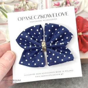 Kokardka Ali - granatowa w białe groszki - opaska / spinka