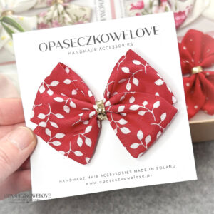 Kokardka Lili - czerwona w białe gałązki - opaska / spinka
