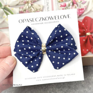 Kokardka Lili - granatowa w białe groszki - opaska / spinka