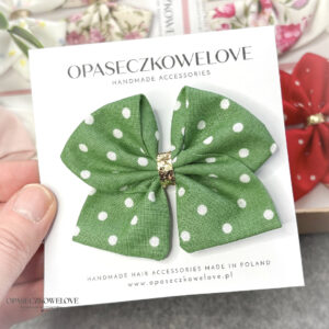 Kokardka Ali - zielona w białe groszki - opaska / spinka