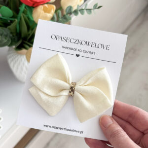 Kokardka kremowa - model Lili - opaska / spinka  - len