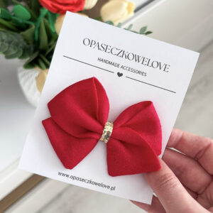 Kokardka czerwona - model Lili - opaska / spinka  - len