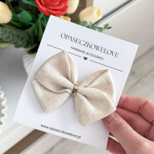 Kokardka naturalna - model Lili - opaska / spinka  - len